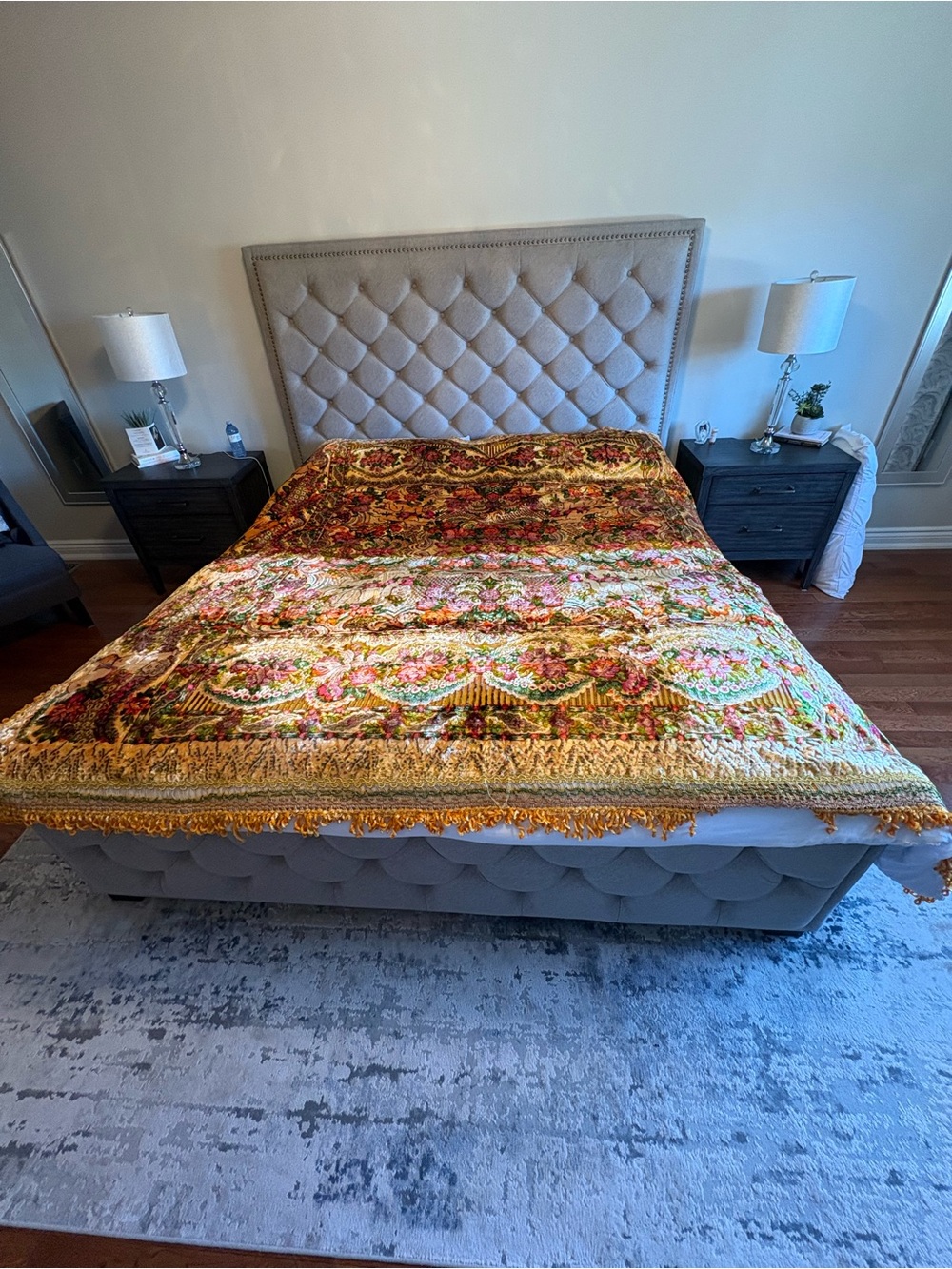 VTG Italian Wedding Blanket Bedspread Colourful Roses Flowers  Angels Chenille